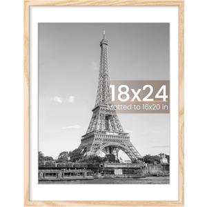 Upsimples 18x24 Picture Frame, Display Pictures 16x20 with Mat or 18 x 24 Without, Wall Hanging Poster Frames, Natural, 1 Pack