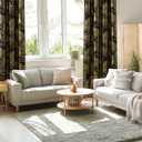 Black Gold Full Blackout Curtains for Bedroom Tropical Leaf Curtain Panels Room Darkening Thermal Insulated Noise Reducing Grommet Window Treatments Sets, 52x90Inch, 2 Panels