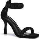 Coutgo Women's One Strap Heeled Sandals Square Open Toe Stiletto Heels Ankle Buckle Strap Summer Pump Shoes (9.5, Black)