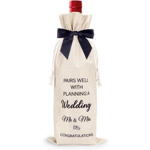 4 x Mr and Mrs Gifts, Wedding Gifts for Couples 2025 Bridal Shower Bride To Be Gift for Mr and Mrs Just Married Decorations- Pairs Well With Planning A Wedding - Reusable Wine Bag w/Black Bow
