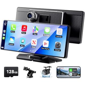 Carplay Screen for Car, 8.1" HD Portable Touch Screen Car Stereo with Android Auto, 4K Dash Cam, 1080P Backup Camera, GPS Navigation, Mirror Link, Bluetooth, AUX, FM Transmitter