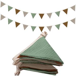 Oudain 15.5 ft Pennant Banner Flags, 2 Pcs Nursery Garland Triangle Bunting Flag Baby Banner for Nursery Decor Baby Birthday Boho Wedding Shower Party Event, Each 7.75 ft(Retro Color)