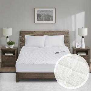 Woolrich Heated Mattress Pad Twin XL - Sherpa Electric Mattress Topper, Auto Shut Off, 5 Heat Levels Controller, Deep Elastic Pocket Up to 17" Mattress, UL Certified, Machine Washable, Twin XL White