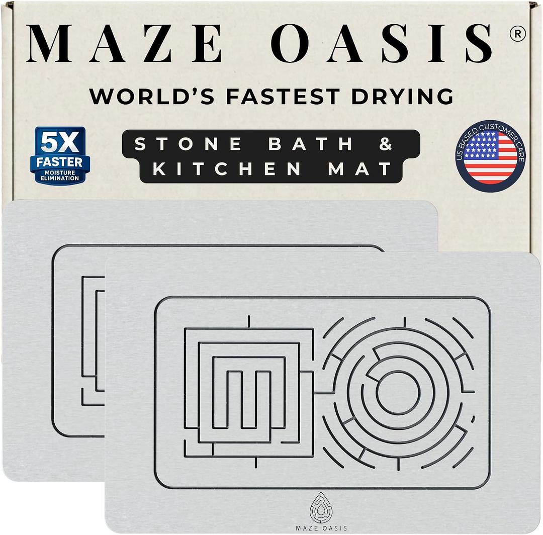 Stone Bath Mat, 5x Faster Drying, Diatomaceous Earth, Non Slip Quick Dry | Diatomaceous Earth Bathroom Mat, Stone Drying Mat for Kitchen Counter Non Slip, Engraved Airflow- 23.6 x 15.3 in, 2-Pack