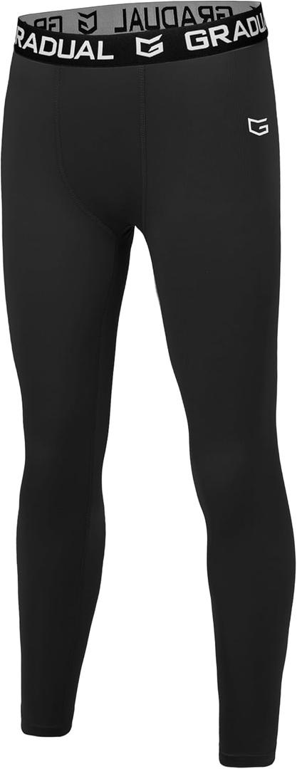 G Gradual Boys Compression Leggings Quick Dry Youth Basketball Football Pants Base Layer Sports Tights for Boys (Small, Black)