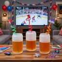 Roshtia 24 Pack Hockey Straws, Reusable Curly Drinking Straws with Ice Hockey Decorations, Daily Drink Straw for Birthday Party Supplies, Team Gifts, Class Reunion, Sports Party Favors