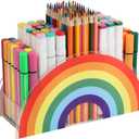 Acrylic Pen Pencil Holder Clear Desk Organizer, Rainbow Home Office Desk Pen Storage Stand, Corner Desktop Stationery Organizer for Women Kids Students School Art Supplies