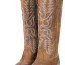 Montana West Cowboy Boots for Women Knee High Calf Cowgirl Boots Zippered Casual Boots Retro Pointed Toe with Chunky Heel for Concerts & Parties 9.5B