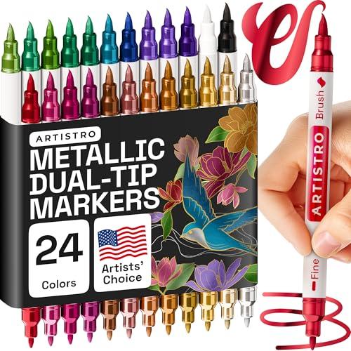 ARTISTRO 22 Pastel Dual-Tip Acrylic Paint Markers - Brush + Fine Tip Combo - Multi-Surface Shiny Paint Pens
