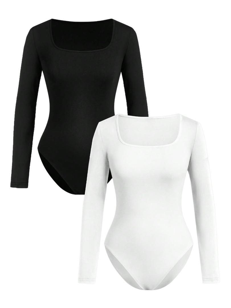 RoseSeek Girl's Long Sleeve Bodysuit Square Neck Leotard Fall Tops