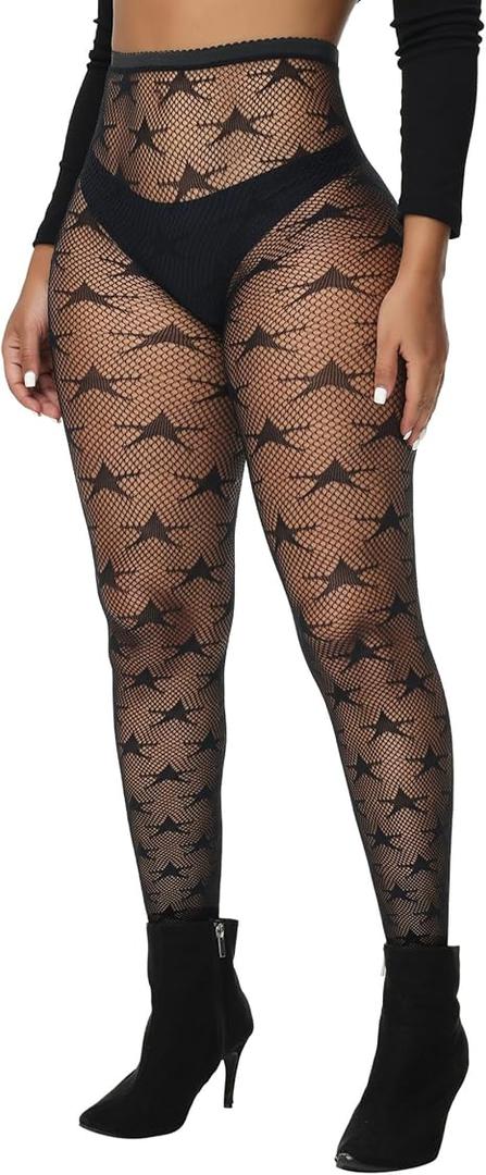 Women Sexy Tights Fishnet Stockings Patterned Leggings Thigh-High Black Socks Lace Pantyhose