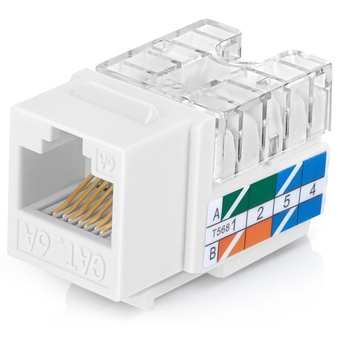 Everest 90 Angled RJ45 Cat6A Keystone Jacks 50-Pack in White - Slim Profile Female RJ45 Connectors - Cat 6A Keystone Jack - Compatible with 90 Angled Speed Termination Tool - easyJACK (B094WB91H3)