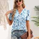 Zeagoo Women Blouses Puff Short Sleeve Tops V Neck Dressy Casual Spring Shirts Boho Floral Cute Clothes 2026 (Blue, S)