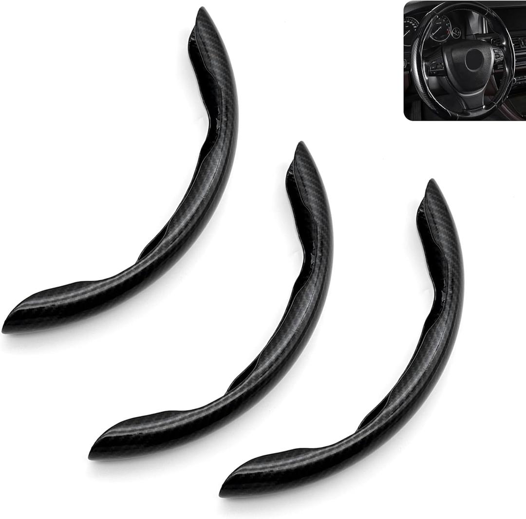 3 PCS Car Steering Wheel Covers, Carbon Fiber Anti-Slip Steering Wheel Protector, Snap On & Segmented Design Steering Wheel Cover Set, Universal Interior Accessories for Cars (Black)