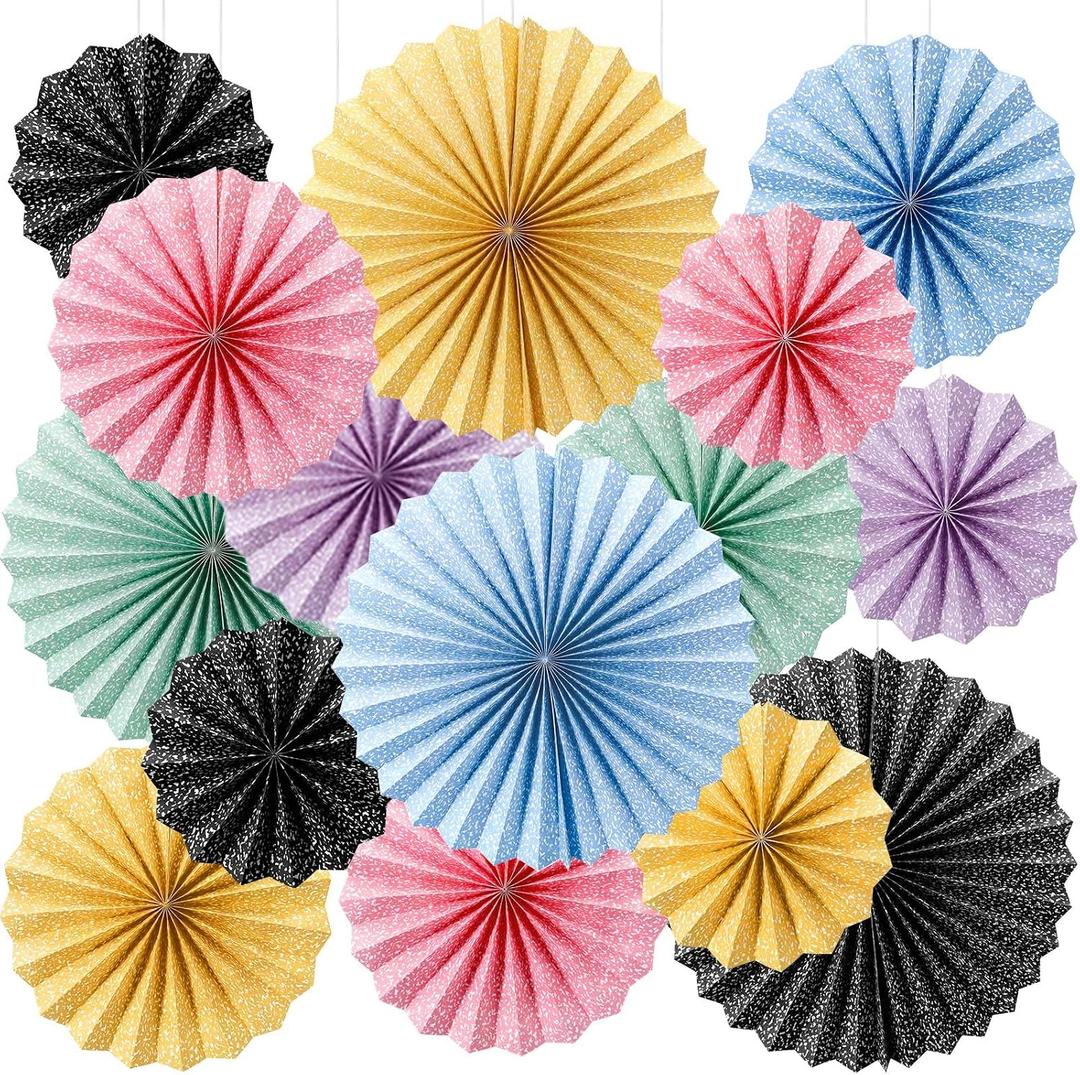 Tenceur 18 Pcs Back to School Hanging Paper Fans Composition Notebook Classroom Decorations Round Garlands Paper Fans Bulletin Board Decorations Decor for First Day of School Summer Party Supplies, Variety Pack