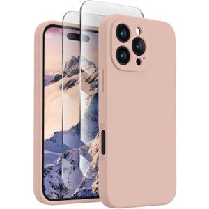 FireNova Designed for iPhone 16 Pro Case, Silicone Upgraded [Camera Protection] Phone Case with [2 Screen Protectors], Soft Anti-Scratch Microfiber Lining Inside, 2024, Pinksand