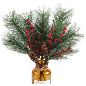 famibay Christmas Berries Pine Picks 4 Pack Artificial Red Berry Pine Branches Stems for Christmas Floral Arrangement Wreaths DIY Christmas Tree Holiday Decorations (16 inch)
