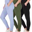Real Essentials 3 Pack: Women's Workout Yoga Jogger Track Pants - High Waist Running Athletic Sweatpants with Pockets (Plus) (S)