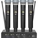 Depusheng R4 Karaoke Wireless Microphones Professional 4 Channels Handheld Wireless Microphone System Metal Dynamic Mic for Karaoke Singing, House Party, Church, Performance