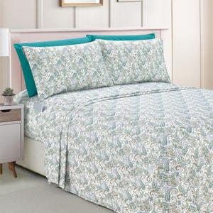 Elegant Comfort Amelia Paisley Printed 6-Piece Sheet Set, Deep Pocket 1500 Premium Hotel Quality, Fade and Wrinkle Resistant, Fitted Sheets with Smart Pockets, Paisley Sheet Set, King, Teal