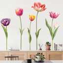 5 Large Tulip Flowers Wall Stickers - Wildflower Floral Garden Wall Stickers - Girls Bedroom Living Room Sofa TV Background Home Wall Decor
