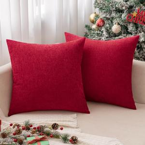 MIULEE Pack of 2 Christmas Red Couch Throw Pillow Covers 16x16 Inch Soft Chenille Pillow Covers for Sofa Living Room Solid Dyed Pillow Cases