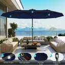 AreShark 15FT Patio Umbrella with Solar Lights, Double Sided Outdoor Table Umbrellas with Crank, Large Rectangular Market Umbrella for Porch, Lawn, Pool, Backyard, Navy, 9x15 FT