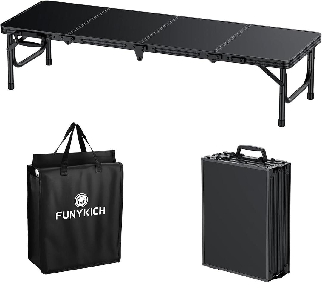 FUNYKICH 3.8ft Low Folding Picnic Table(45.7''x15.7''x10.3''), Thicker Aluminum Legs Beach Table with Handle & Carry Bag, Lightweight Small Camping Table for Picnic Beach Camping Party, Black