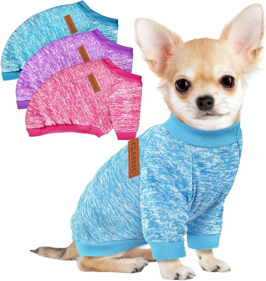 3 Pack Dog Sweaters for Dogs Girl Boy Winter Fleece Clothes Warm Soft Dog Sweatshirt Outfit for Dogs Cats Pet Apparel (Rose+Light Blue+Purple, Small) (S (Back: 11.8", Chest: 15.7", 5.5-10 lbs))