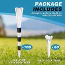 Professional Plastic Golf Tees 160 Pack (3-1/4" or 2-3/4" 100 Pack & 1-1/2" 60 Pack), Reduces Friction & Side Spin, Enhanced Durability & Stability