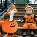 Halloween Pumpkin Goose Outfit, Porch Goose Outfits Yard Lawn Geese Statue Costume Clothes 23" Plastic Geese Duck Clothing Hat Set for Outdoor Patio Garden Decorations