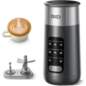 DREO Milk Frother, 8-in-1 Electric Stainless Steel Frother for Latte Art Microfoam and Coffee, 9oz/270ml Warm and Cold Foam Automatic Frothers, LED, Easy to Clean (Midnight Black)