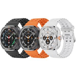 3 x 3 Packs Silicone Band Compatible with Samsung Galaxy Watch Ultra 47mm (2024), Waterproof Breathable Strap for Galaxy Watch Ultra 47mm Men Women, White, Black, Orang