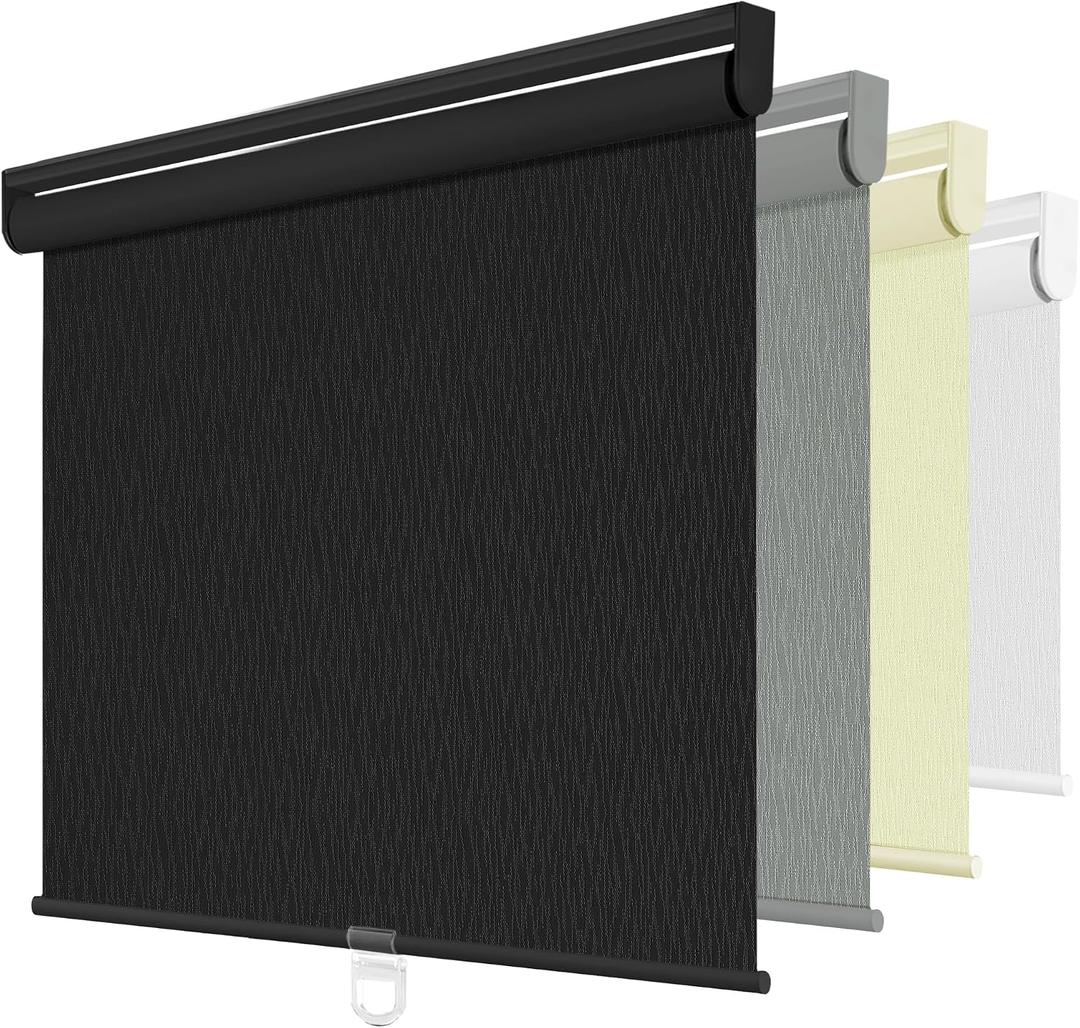 ChrisDowa Blackout Roller Shades for Windows, Striped Pattern Cordless Pull Down Door Blinds with Privacy, Thermal Insulated Window Shades for Living Room, Home and Office. Black, 20" W x 72" H