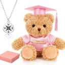 Zhanmai 3 Pcs 2026 Graduation Gift Set Include Graduation Plush Bears Encouragement Inspirational and Compass Necklace for Preschool Kindergarten Primary College High School Party Favors (Pink)