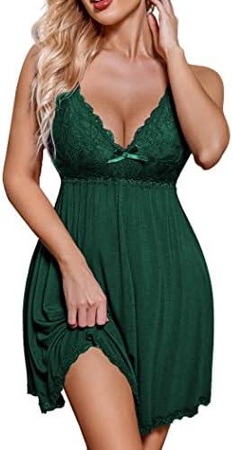 Avidlove Women Nightgown Sexy Sleepwear Lace Chemise V-neck Modal Babydoll Lounge Dress, L