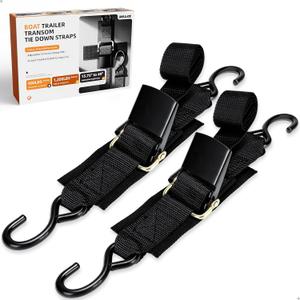 WELLUCK Boat Trailer Transom Tie Downs Straps 1200 LBS, 2" x 4' Adjustable Boat Buckle Transom Tie Downs to Trailer, Marine, Jet ski, Pontoon, with Quick Release Buckle & Anti-Scratch Hooks, 2 in X 4 Ft/1200lbs2 Pack