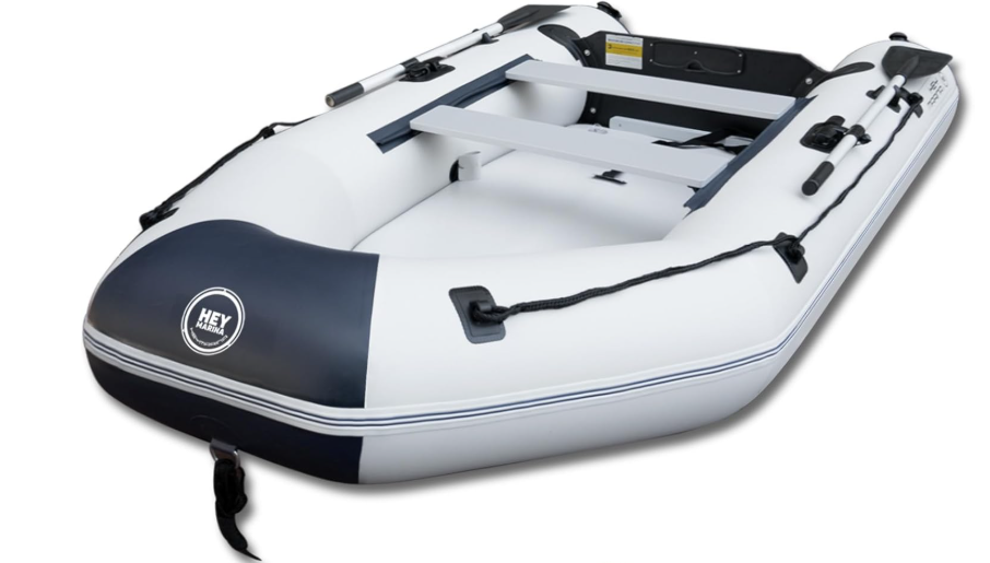 10ft Inflatable Dinghy Boat for Adult with Drop-Stitch Floor 3-4 Person Inflatable Raft with Oars & Carry Baag Heavy-Duty Motor Mount Ready for Fishing Diving Tender or Recreation USCG Approved
