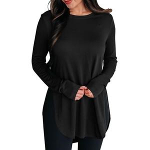 BZB Womens Long Sleeve Tunic Tops Fall Casual Crew Neck Side Split Hi-Low Hem Loose Shirts To Wear With Leggings Black, XXL