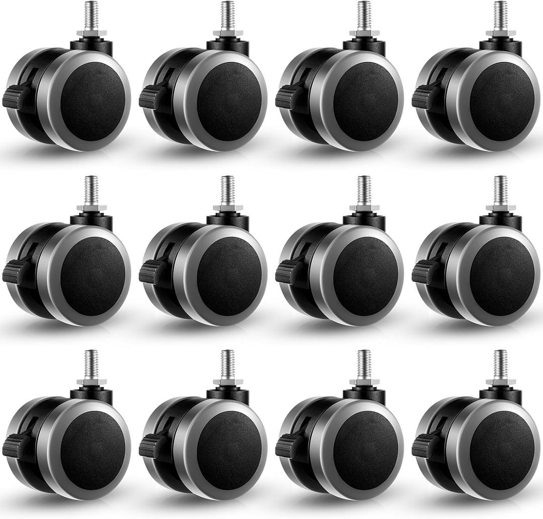 12 Pcs 2 Inch M8 Threaded Caster Office Chair Replacement Wheels Bulk Height Adjustable Lockable Swivel Caster for Chair Standing Mobile Desk Luggage Accessories