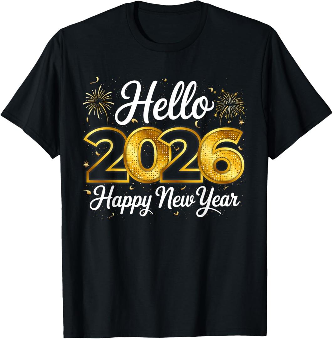 Happy New Year 2026 New Year Party Shirts for Friends Family T-Shirt (Black,XL)
