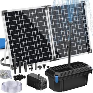 Antfraer 40W Solar Pond Filter with Water Pump, Solar Fountain with Pond Filter Kit, Solar Pond Pump with Pond Filter Box, 6.6ft Clear Tubing for Outdoor Pond Garden Fountain Waterfall