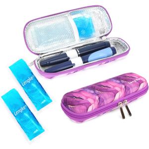 YOUSHARES Portable Insulin Cooler Travel Case - TSA Approved Diabetic Medication Cooling Bag, EVA Insulated Organizer for Epi Pens, Refrigerated Diabetes Supplies Carrying Storage Kit with 2 Ice Pack (Z_marble Purple)