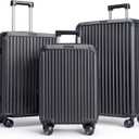 LIGHT FLIGHT Luggage Sets, Durable Hard Shell 3 Piece Set Suitcase with Spinner Wheels, Hardside Lightweight Luggage set with TSA Lock, Large Travel Luggage Set (20" 24" 28"), Black
