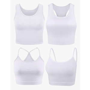 Boao 4 Pieces Crop Tops for Women, Basic Workout Tops Spaghetti Strap Tank Tops Sleeveless Racerback Cami for Sports Gym White M
