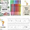 Geelin 51 Pcs Fun Baby Shower Coloring Kit First Abc Book Sign Guest Book Alternative 26 Alphabet a to Z Coloring Card with 24 Watercolor Storage Bag for Party Activities Decorations(Dinosaur)