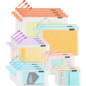 EVA Frosted Mesh Zipper Pouch Bags,18 Pcs 6 Sizes Plastic Bags, 6 Colors Waterproof Pouches, for Travel, School Supplies, Office and Home Organization (18 pcs, Multicolor)
