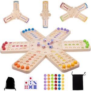 Original Marble Board Game Set, Portable Wooden Tabletop Game with 30 Marbles and 7 Dice for Family Party Nights (2-6 Players)