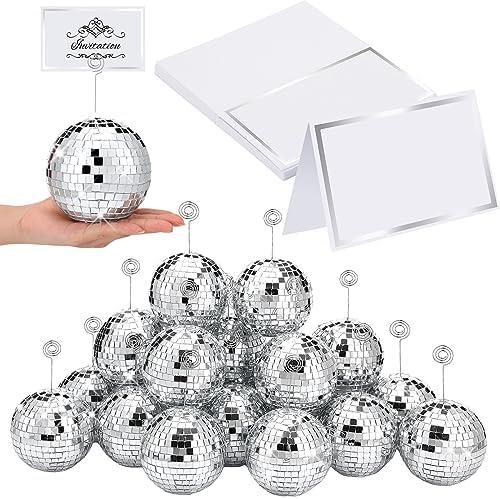 60 Pcs Disco Ball Table Number Holders Silver Place Card with Swirl Wire Name Cards Photo Stand Clips Picture Holder for Display Wedding Party (4 Inch)