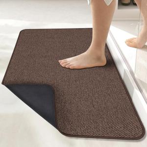 Bath Mat,Ultra Thin Bathroom Rugs,Rubber Bath Mats for Bathroom,No Slip Bath Rugs,Quick Dry,Machine Washable,Low Pile,Absorbent,Shower Outside,Sink,Home Decor Accessories.Brown,1'5"x2'3"(17x27inch)